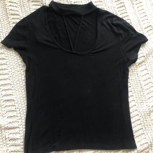 Black top with choker neck and string accents